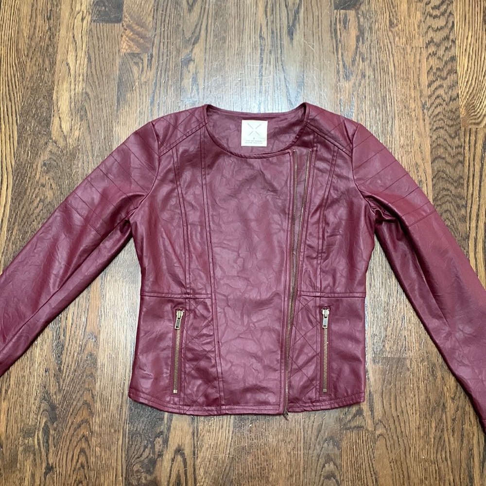 Pins and Needles Faux Leather Jacket in Burgundy - Size S